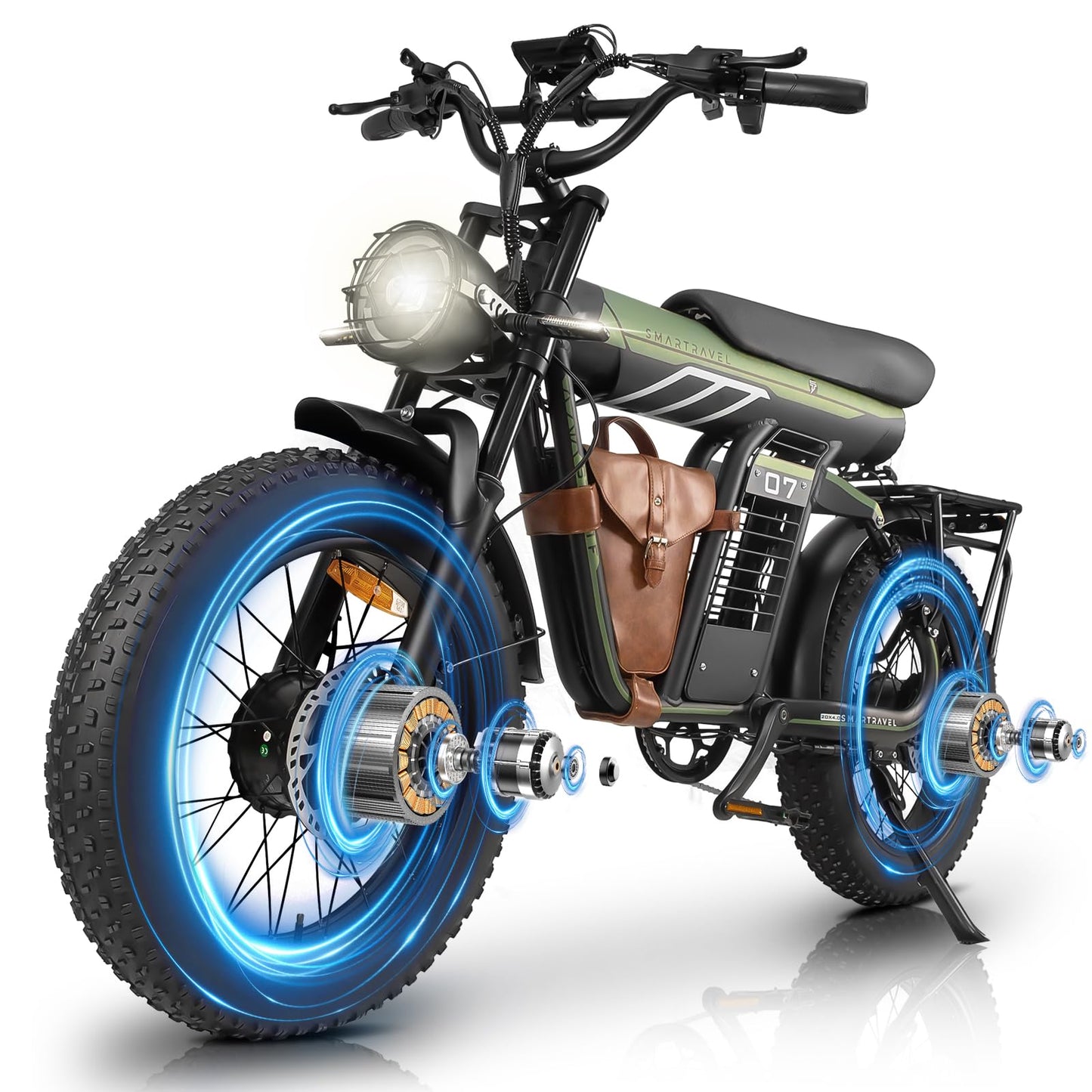 1250W Dual Brushless Motor E‑Bike for Adults — 40 MPH, 20"×4.0" Fat Tires, 52V 20.8Ah Battery (UL Certified)