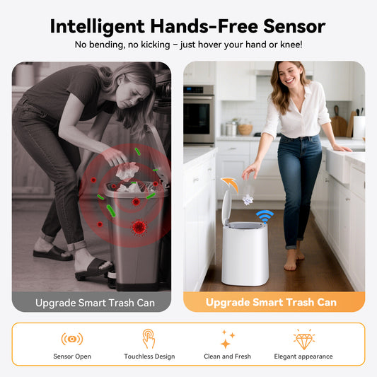 Ocuuziisu Sensor Trash Can with Lid 3 Gallon Touchless Smart Trash Bin, White
