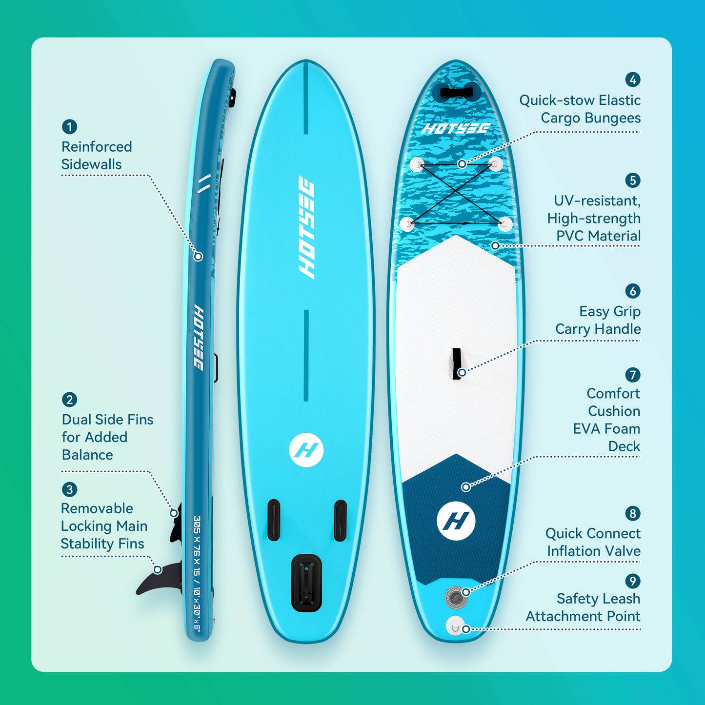 Hotsee 10' Inflatable Stand up Paddle Board 6'' Thick SUP Paddle Board with Accessories, Non-Slip Deck, Double Action Pump