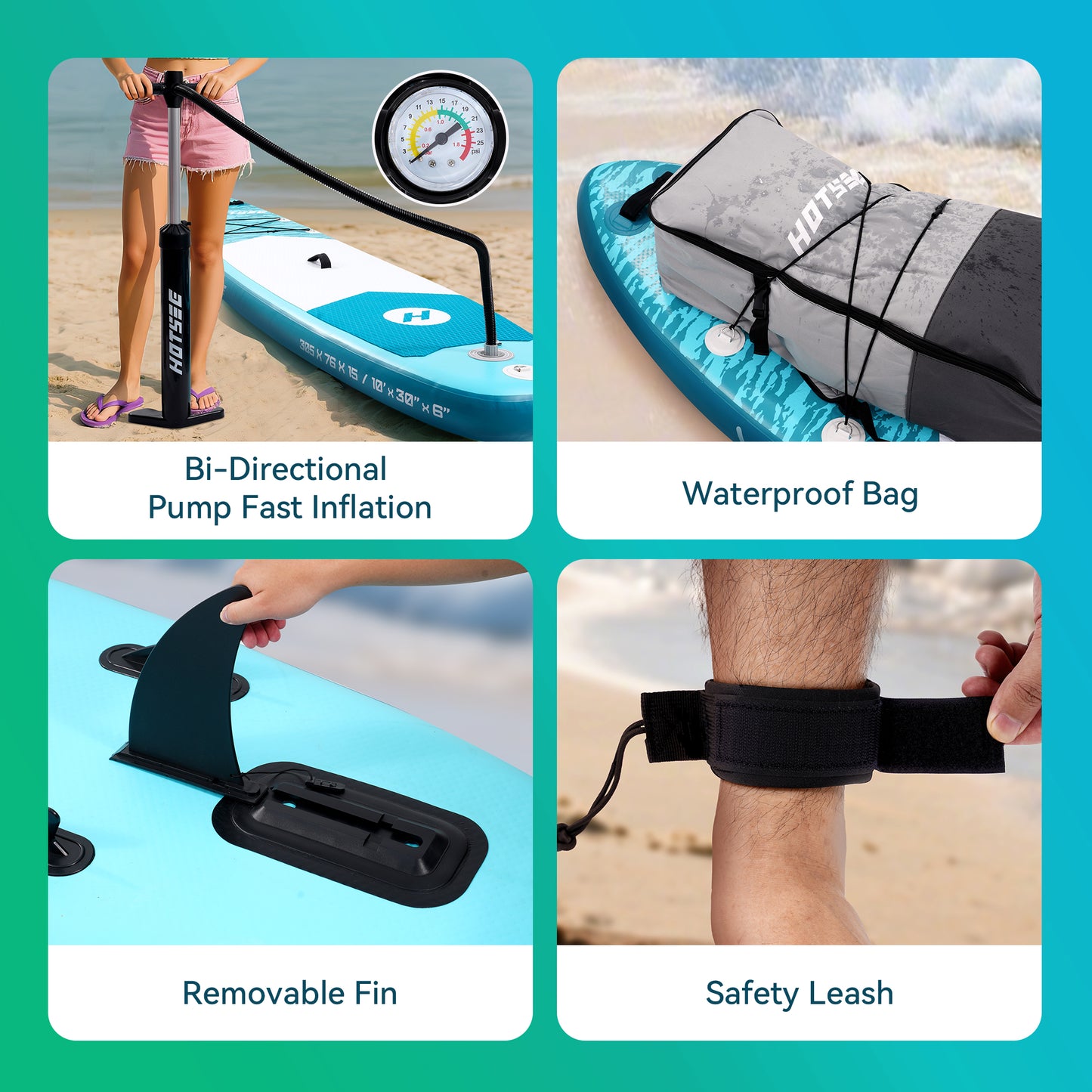 Hotsee 10' Inflatable Stand up Paddle Board 6'' Thick SUP Paddle Board with Accessories, Non-Slip Deck, Double Action Pump