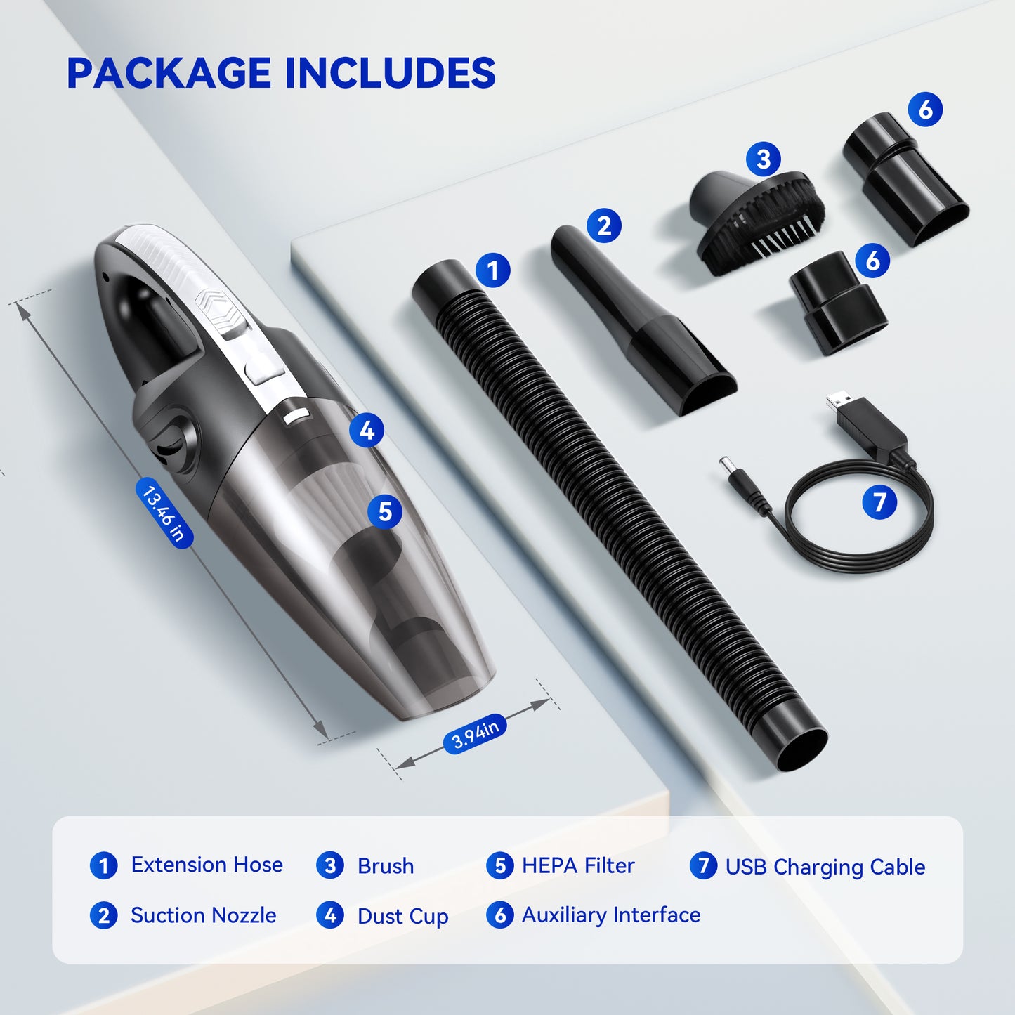 Hotsee Cordless Handheld Vacuum with 7KPA Strong Suction, Black