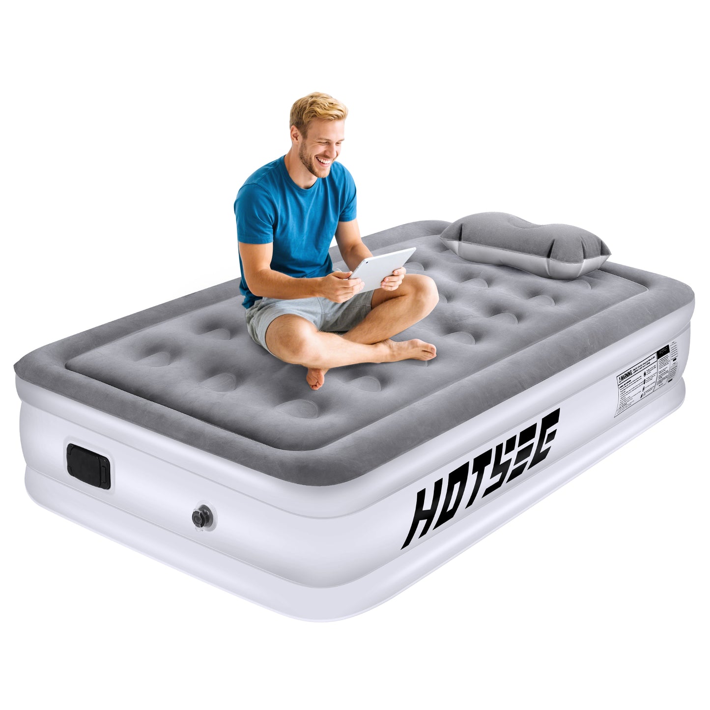 Hotsee Twin Size Air Mattress with Built-in Pump, 18" Raised Inflatable Bed with Pillow, Gray