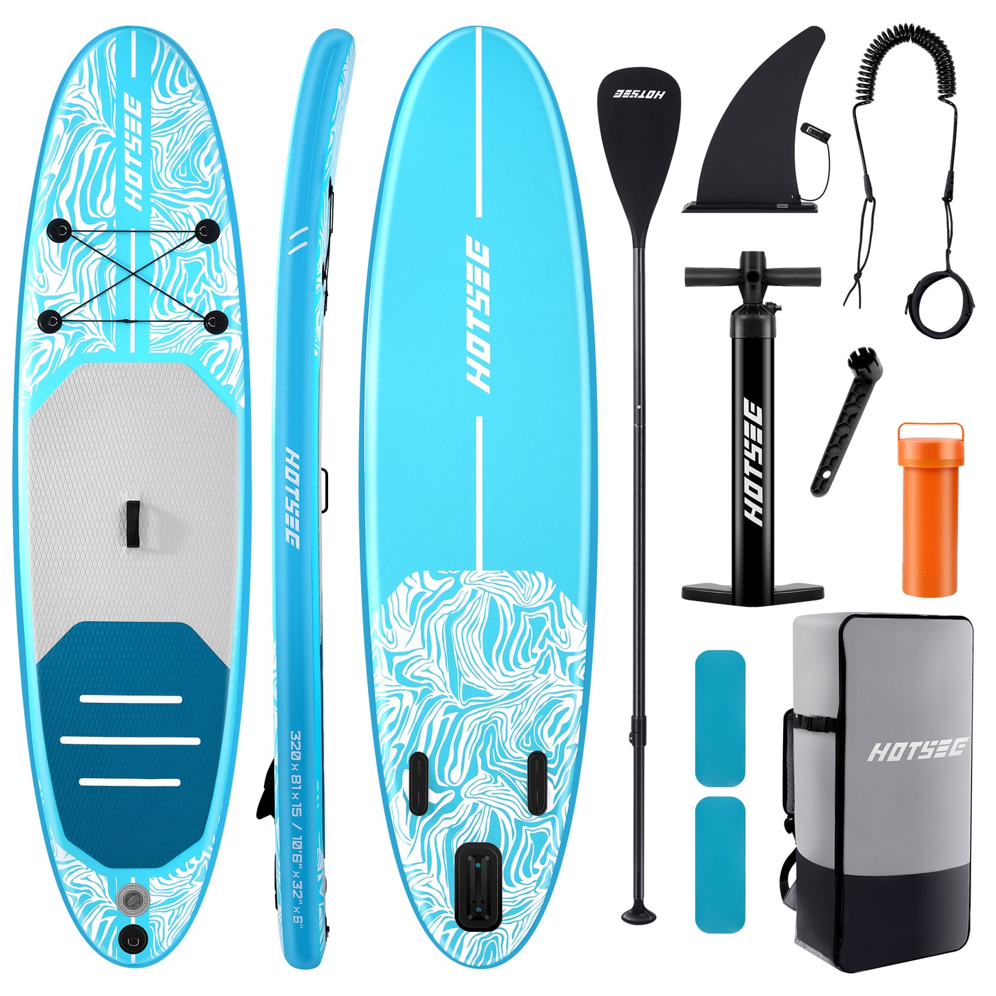 Hotsee 10'6" Inflatable Stand Up Paddle Board, 6" Thick SUP Paddle Board with Accessories, Non-Slip EVA Deck, Removable Fins, Dual-Action Pump