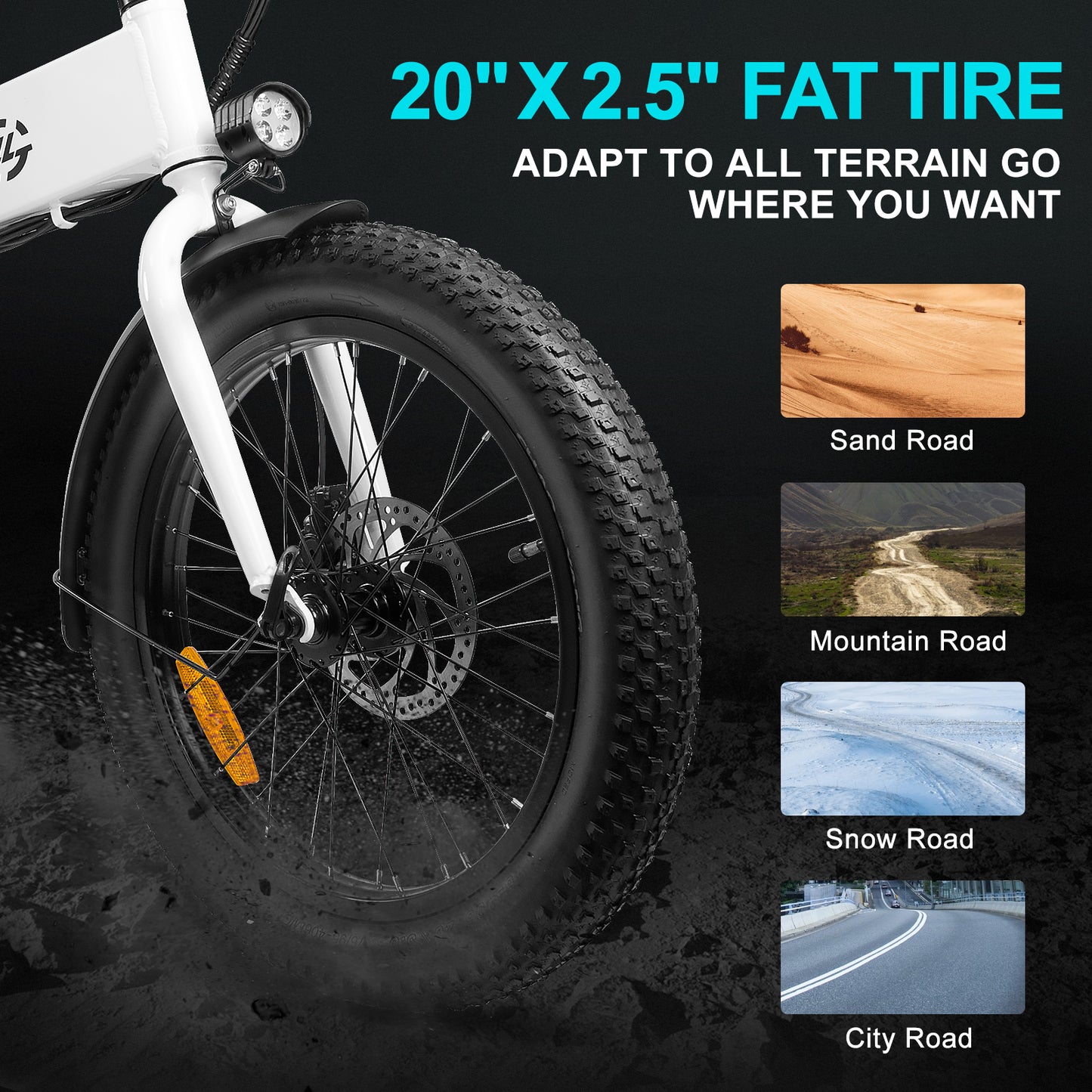 Folding Electric Bike for Adults, 500W Brushless Motor E-Bike, 7-Speed Gear, 20MPH to 50 Miles, 48V 10Ah Battery, 20"x3.0'' Fat Tires Ebike for Leisure Riding Commuting, White