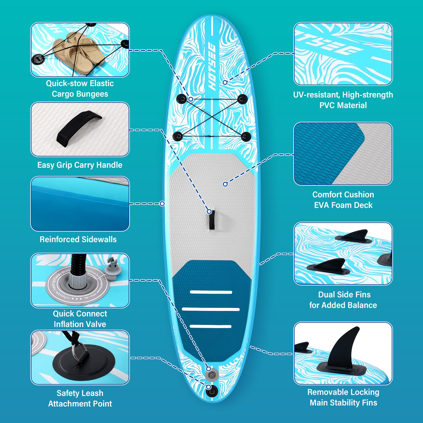 Hotsee 10'6" Inflatable Stand Up Paddle Board, 6" Thick SUP Paddle Board with Accessories, Non-Slip EVA Deck, Removable Fins, Dual-Action Pump