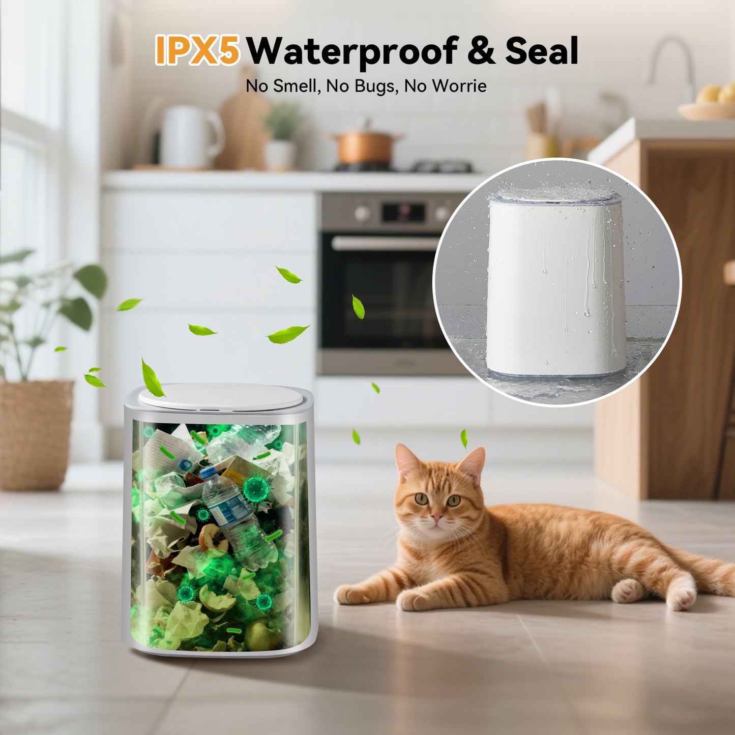 Ocuuziisu Sensor Trash Can with Lid 3 Gallon Touchless Smart Trash Bin, White
