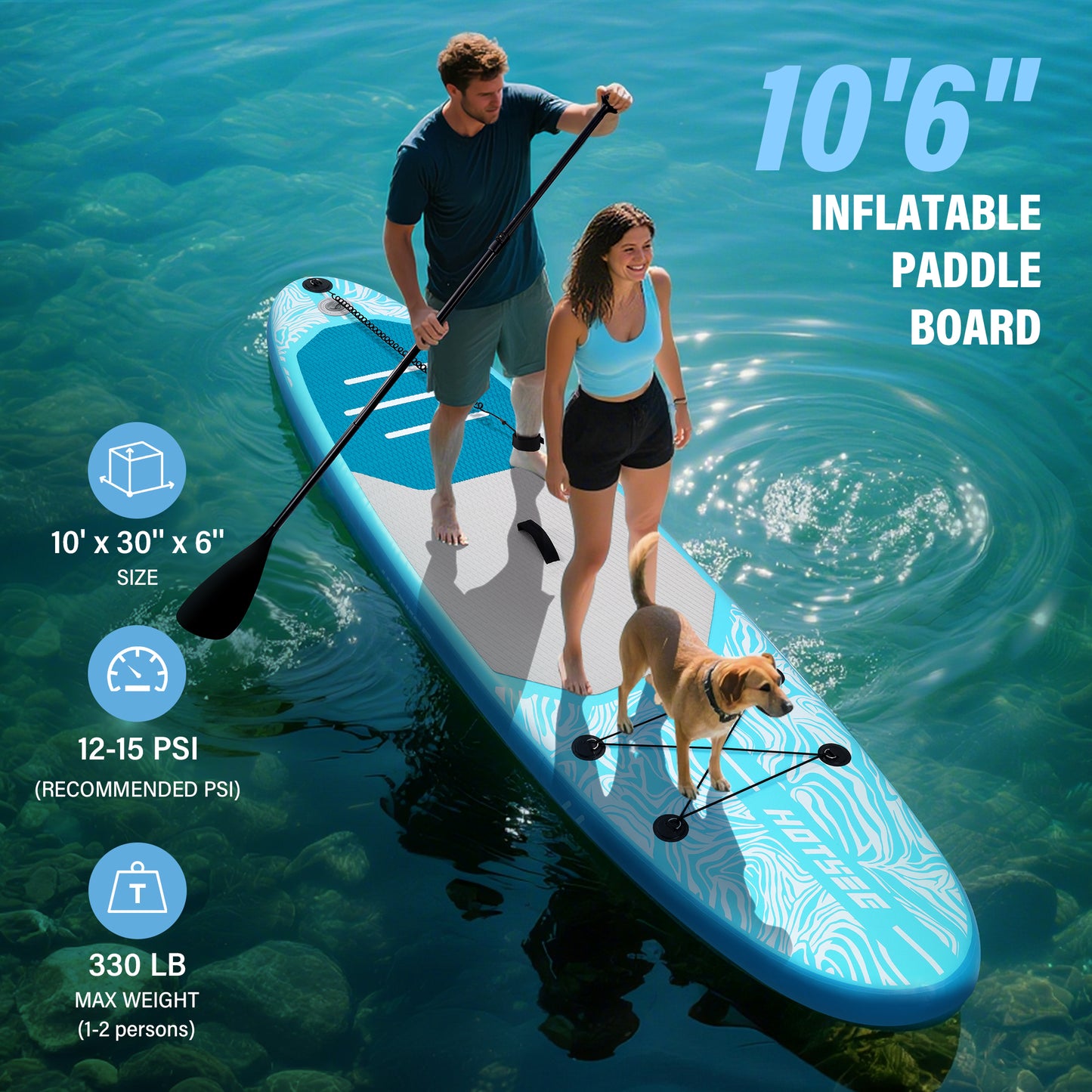 Hotsee 10'6" Inflatable Stand Up Paddle Board, 6" Thick SUP Paddle Board with Accessories, Non-Slip EVA Deck, Removable Fins, Dual-Action Pump