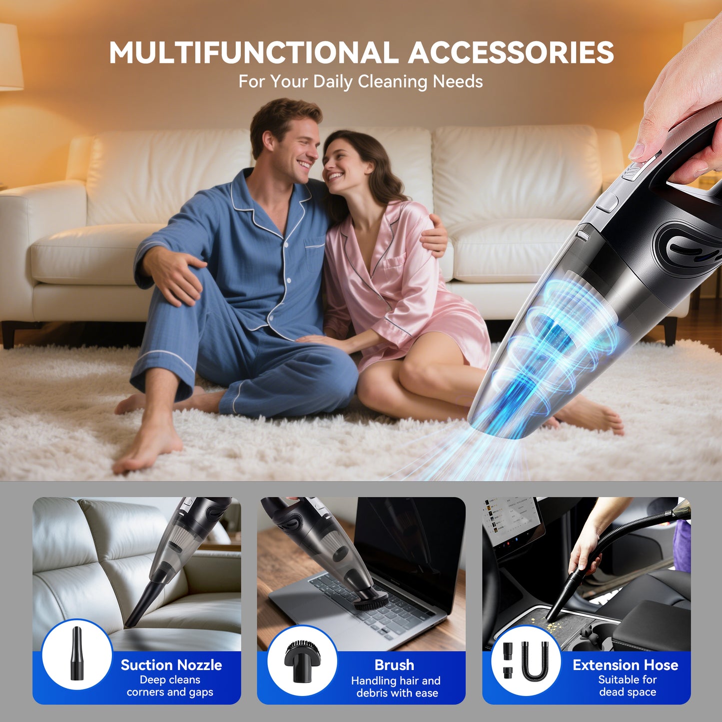 Hotsee Cordless Handheld Vacuum with 7KPA Strong Suction, Black