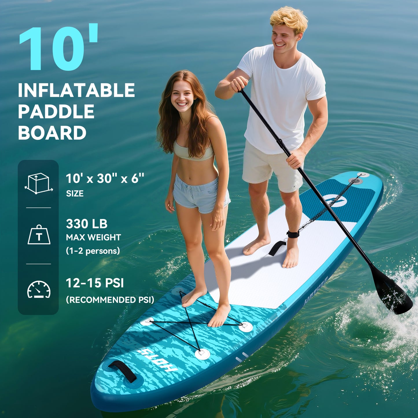 Hotsee 10' Inflatable Stand up Paddle Board 6'' Thick SUP Paddle Board with Accessories, Non-Slip Deck, Double Action Pump