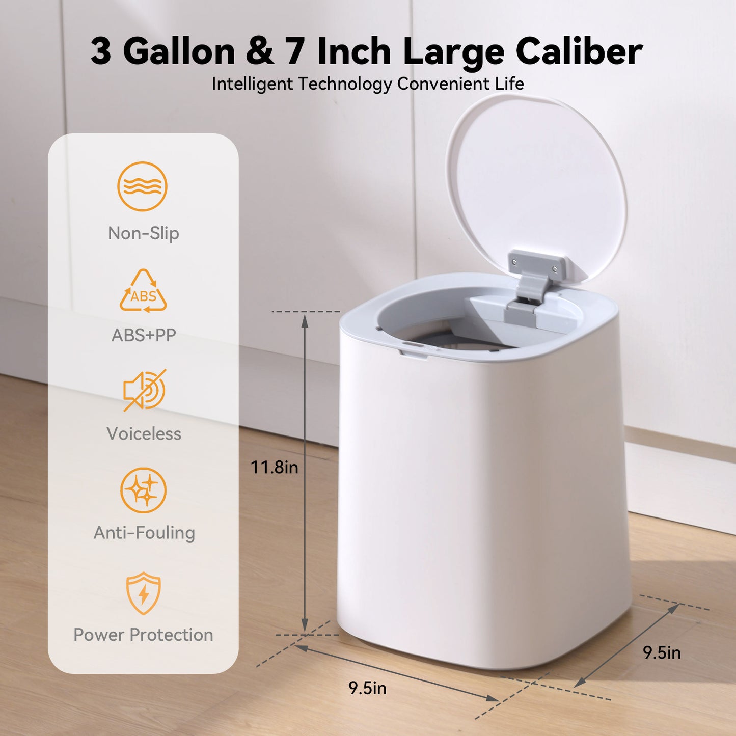 Ocuuziisu Sensor Trash Can with Lid 3 Gallon Touchless Smart Trash Bin, White