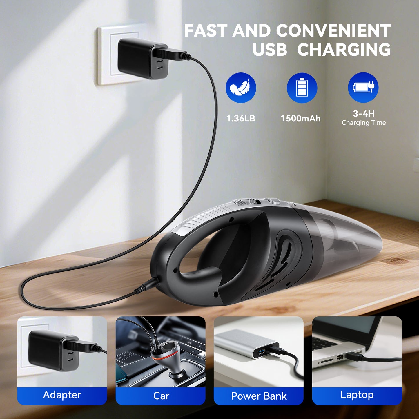 Hotsee Cordless Handheld Vacuum with 7KPA Strong Suction, Black