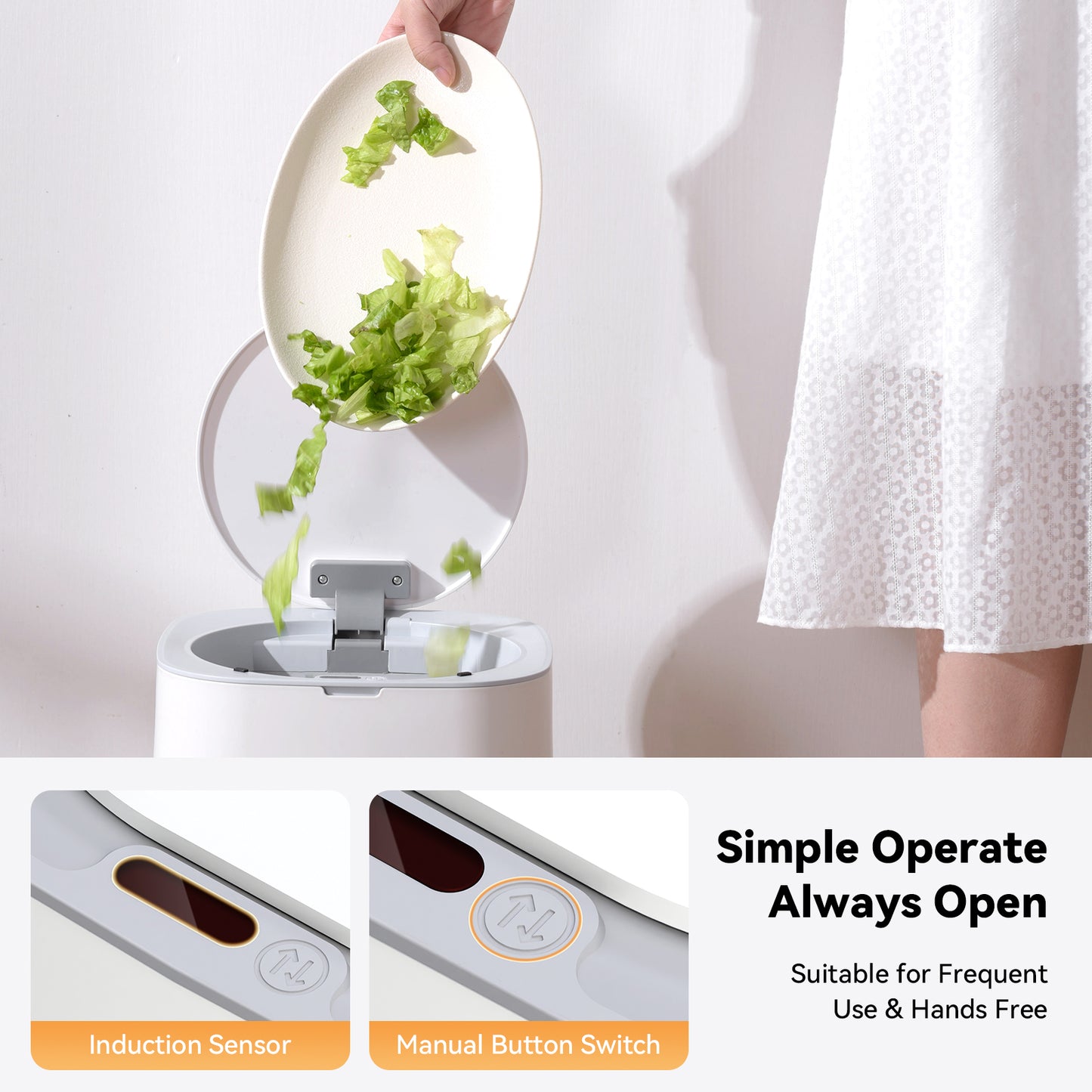 Ocuuziisu Sensor Trash Can with Lid 3 Gallon Touchless Smart Trash Bin, White