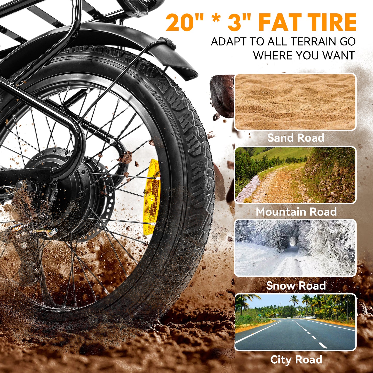 500W E‑Bike — 25 MPH, 48V 10Ah Battery, 20"×3.0" Fat Tires