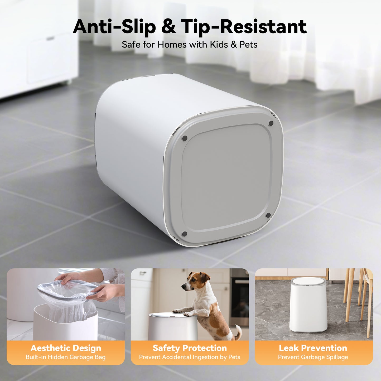 Ocuuziisu Sensor Trash Can with Lid 3 Gallon Touchless Smart Trash Bin, White