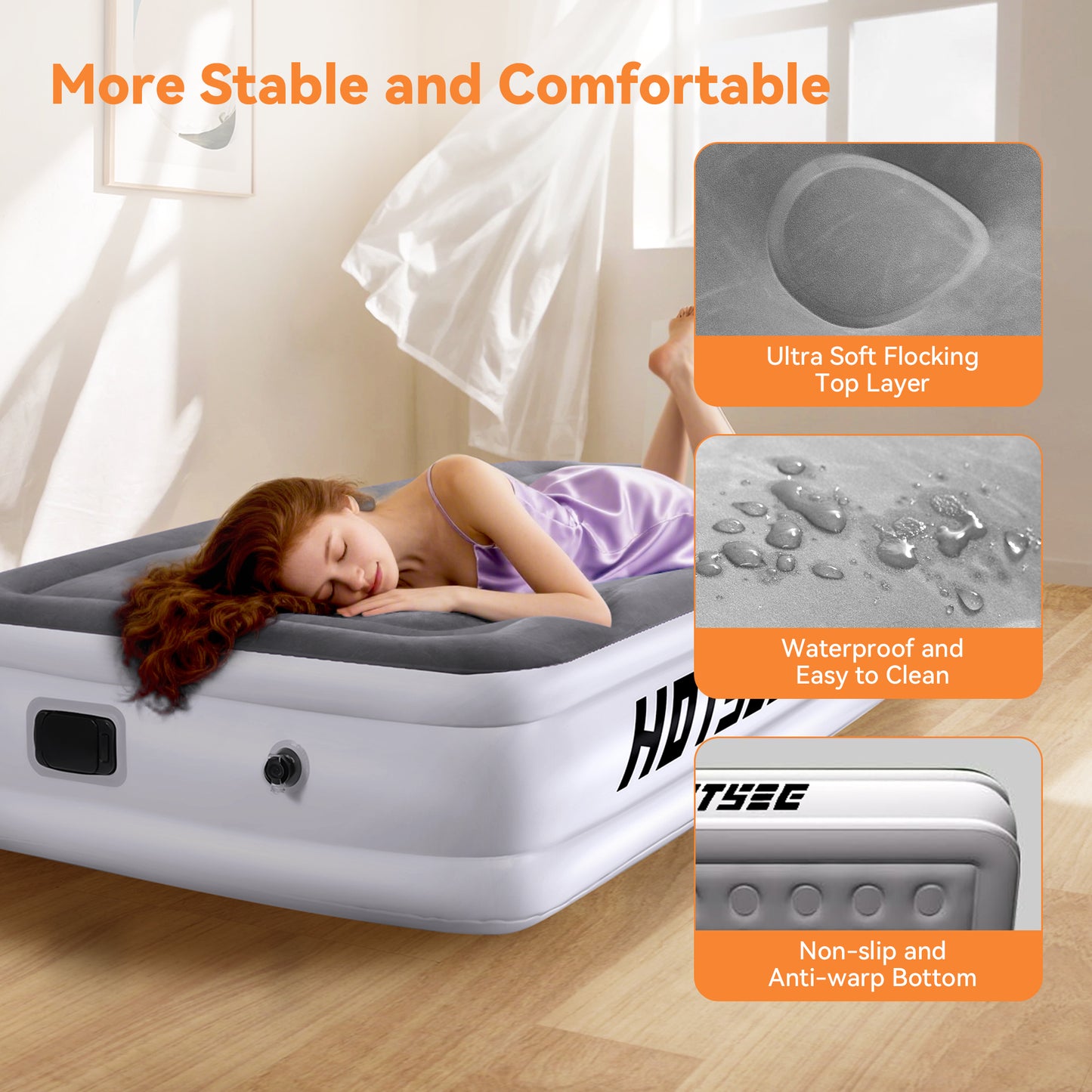 Hotsee Twin Size Air Mattress with Built-in Pump, 18" Raised Inflatable Bed with Pillow, Gray