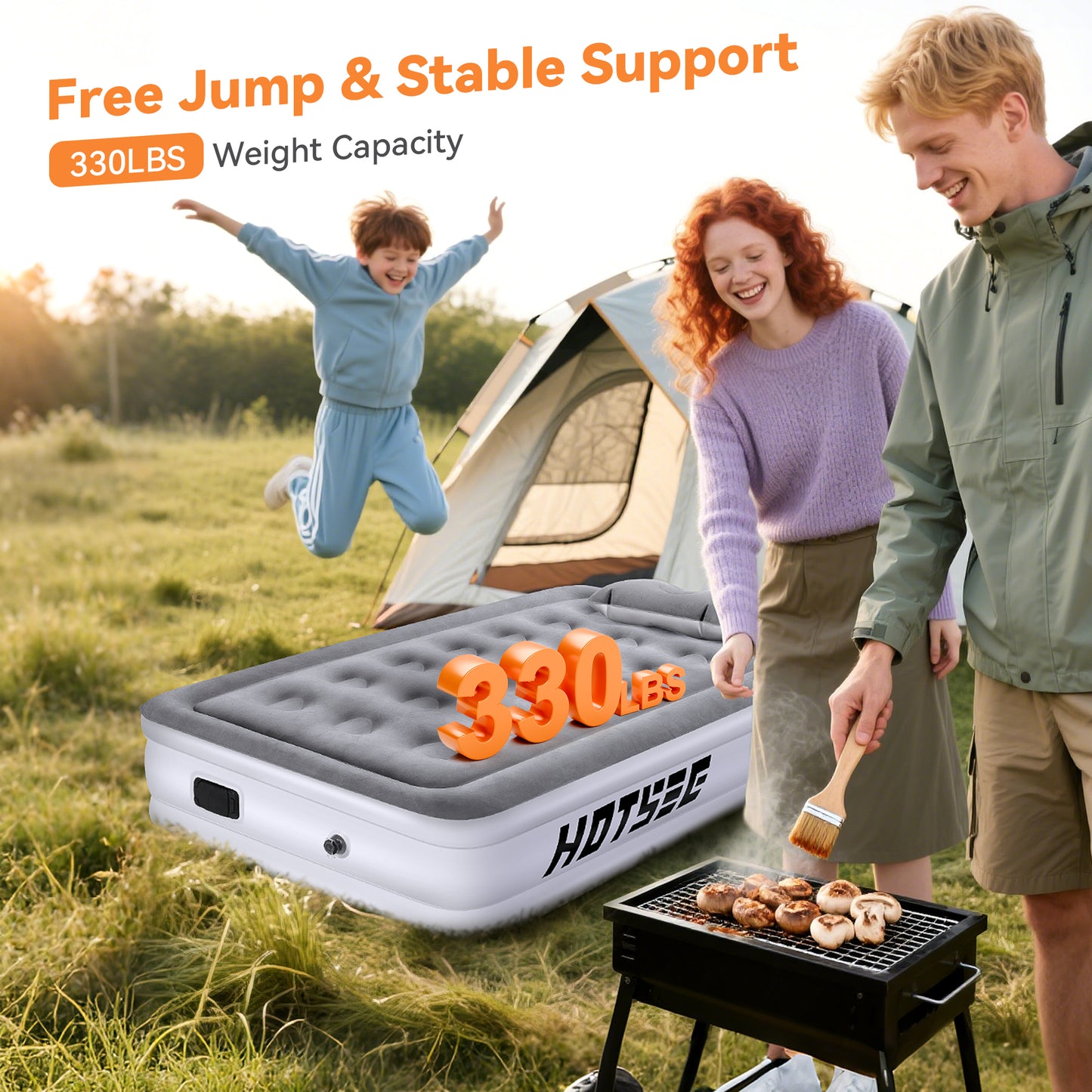 Hotsee Twin Size Air Mattress with Built-in Pump, 18" Raised Inflatable Bed with Pillow, Gray