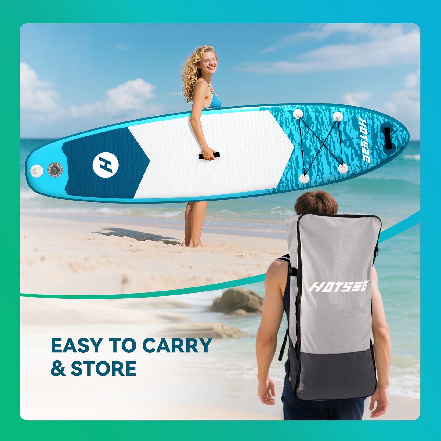 Hotsee 10' Inflatable Stand up Paddle Board 6'' Thick SUP Paddle Board with Accessories, Non-Slip Deck, Double Action Pump