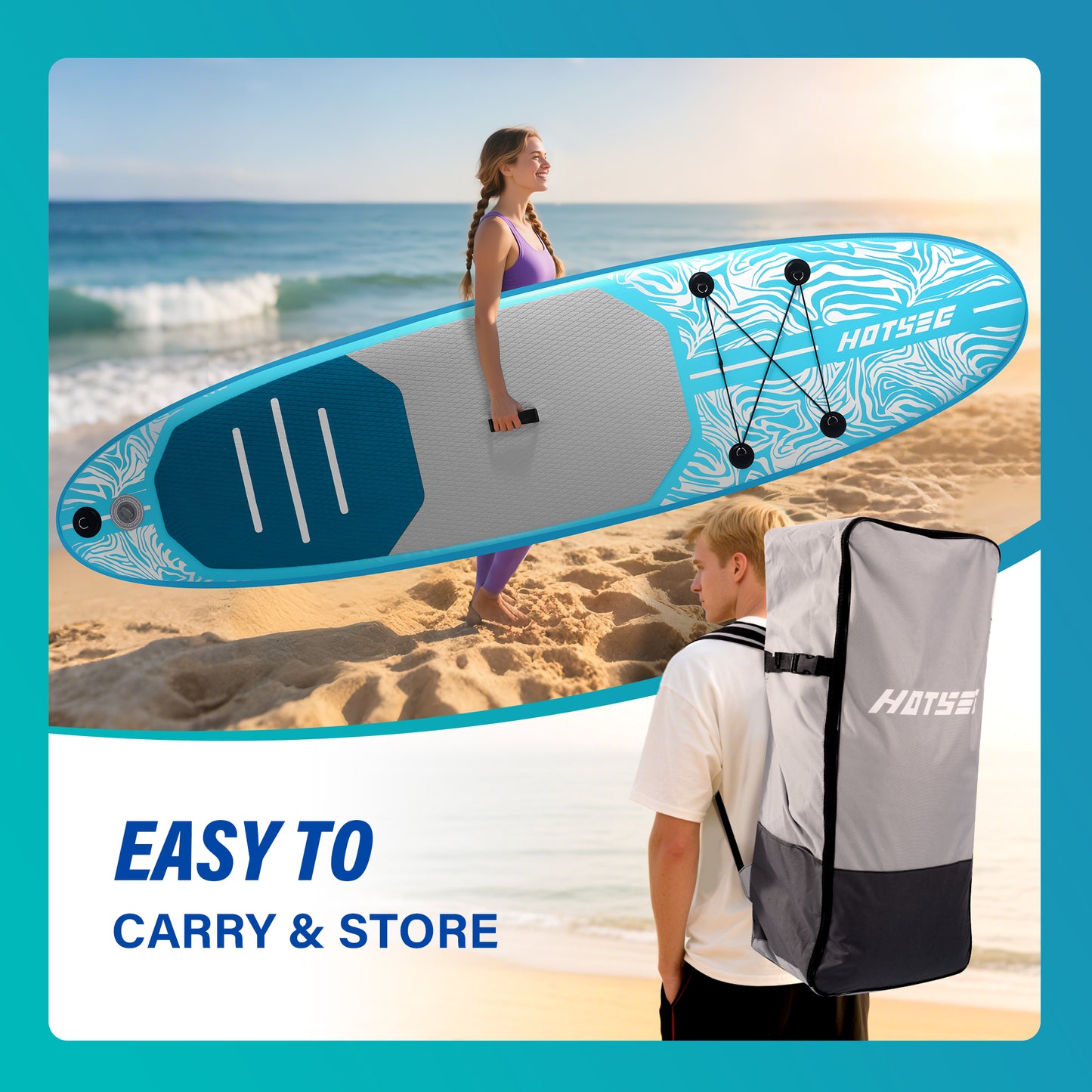 Hotsee 10'6" Inflatable Stand Up Paddle Board, 6" Thick SUP Paddle Board with Accessories, Non-Slip EVA Deck, Removable Fins, Dual-Action Pump