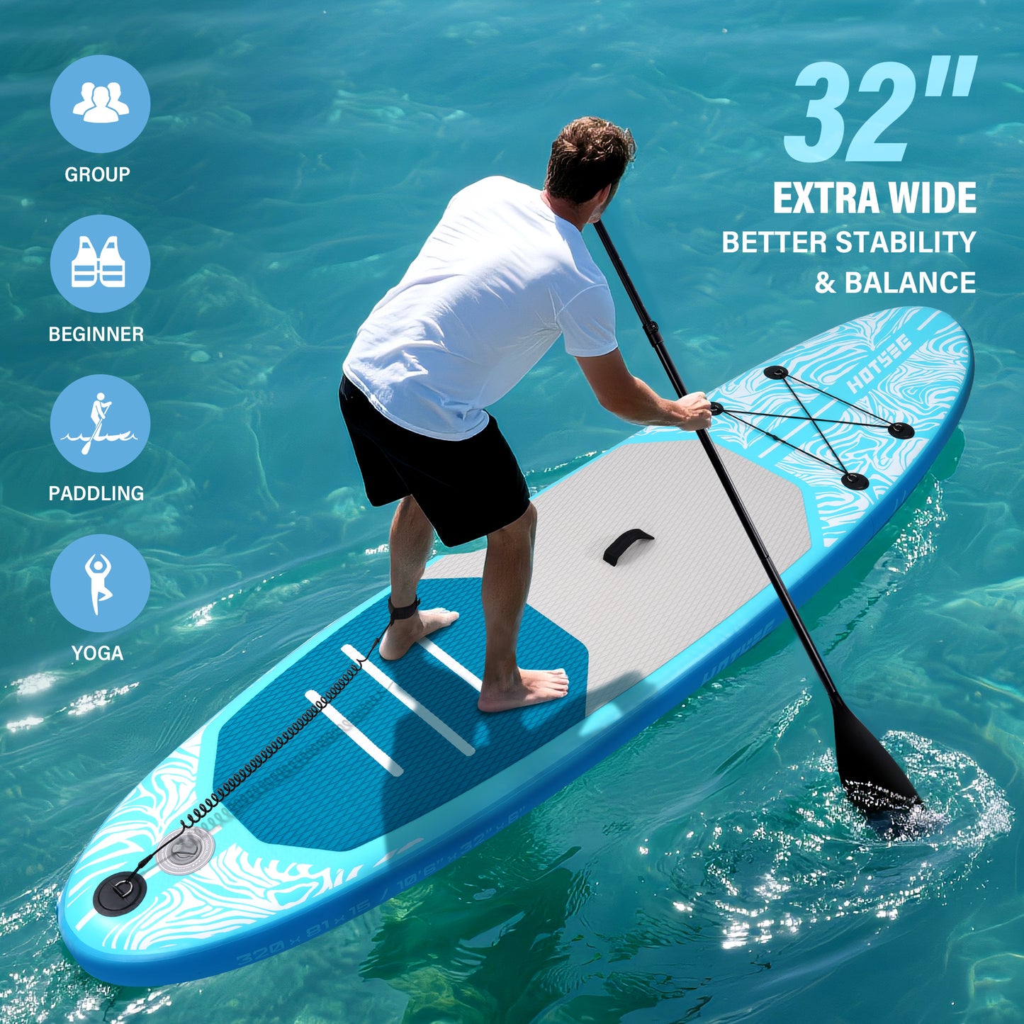 Hotsee 10'6" Inflatable Stand Up Paddle Board, 6" Thick SUP Paddle Board with Accessories, Non-Slip EVA Deck, Removable Fins, Dual-Action Pump