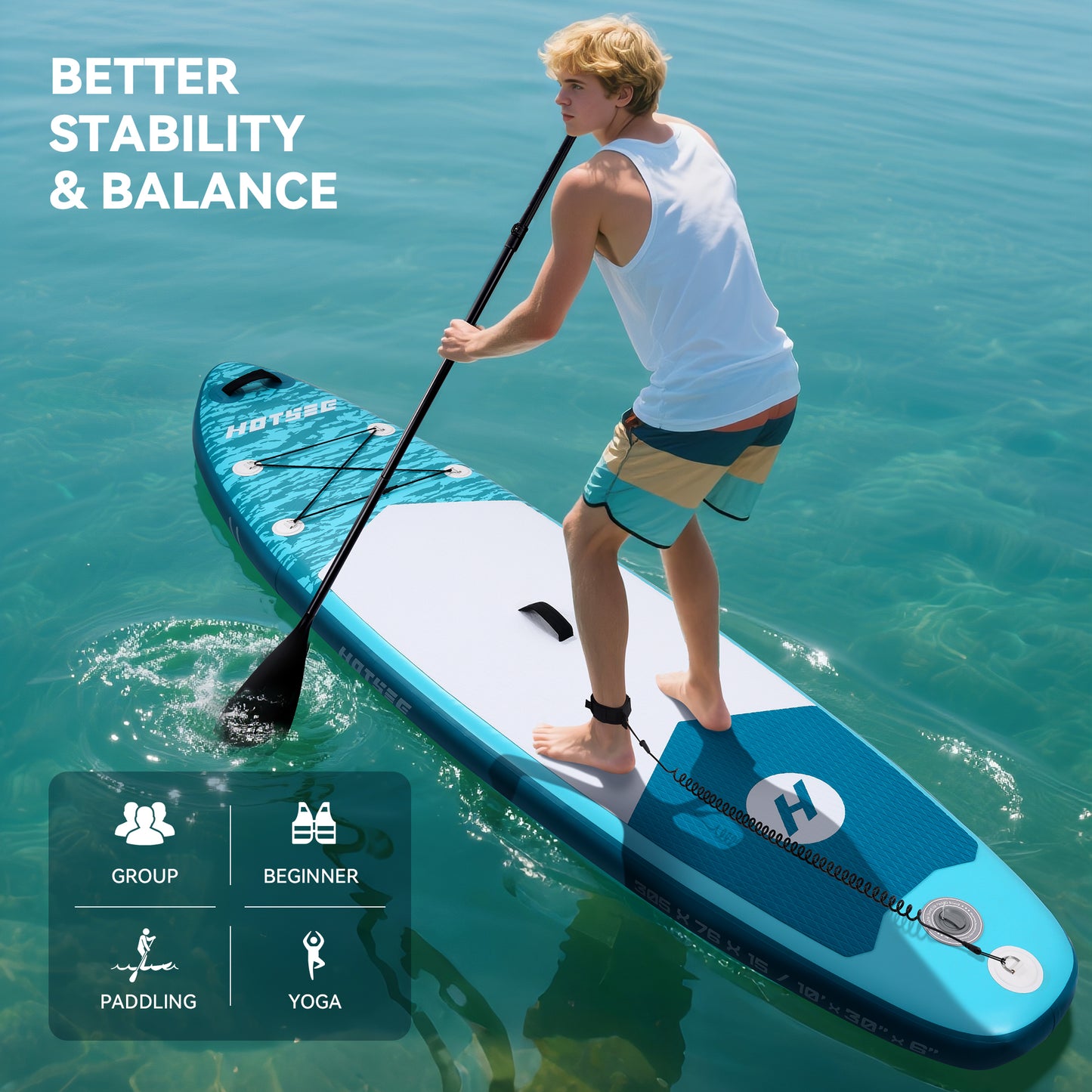 Hotsee 10' Inflatable Stand up Paddle Board 6'' Thick SUP Paddle Board with Accessories, Non-Slip Deck, Double Action Pump