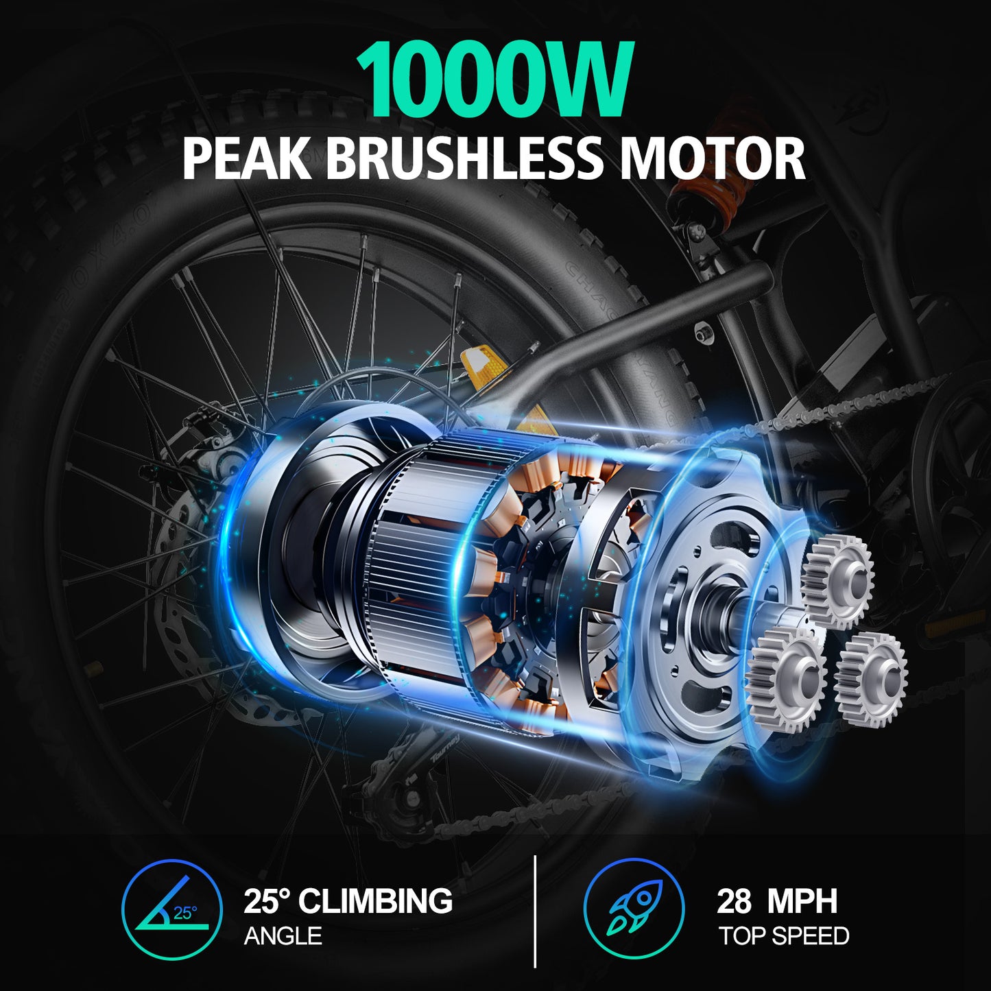 1000W Peak Dirt‑Bike E‑Bike for Teens & Adults — 28 MPH, 48V 18.2Ah Battery, 20"×4.0" Fat Tires