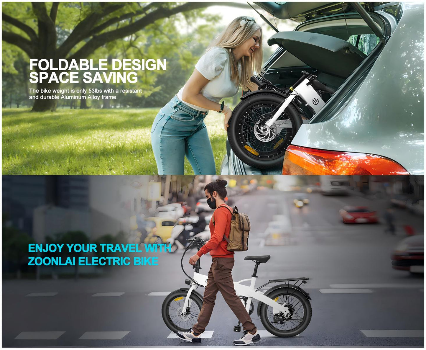 Folding Electric Bike for Adults, 500W Brushless Motor E-Bike, 7-Speed Gear, 20MPH to 50 Miles, 48V 10Ah Battery, 20"x3.0'' Fat Tires Ebike for Leisure Riding Commuting, White