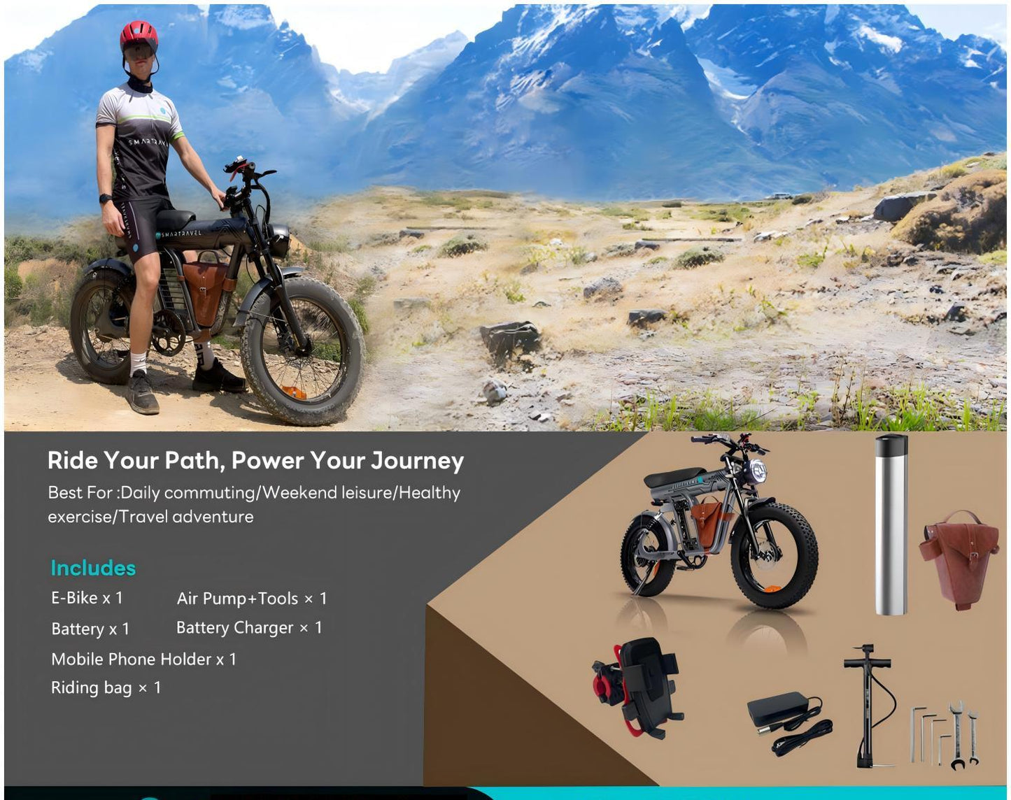 1200W Brushless Motor E‑Bike for Adults — 32 MPH, 20"×4.0" Fat Tires, Dual Suspension, 48V 20Ah Battery (UL Certified)