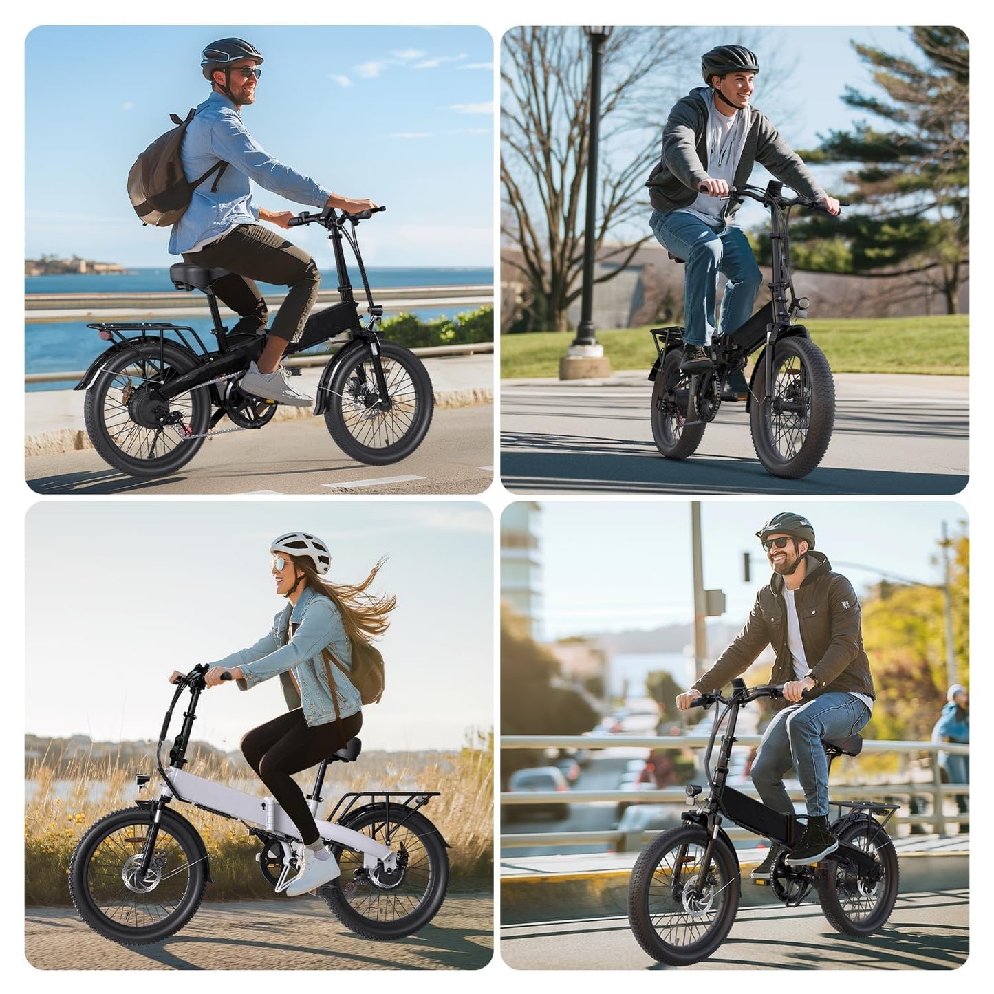 Folding Electric Bike for Adults, 500W Brushless Motor E-Bike, 7-Speed Gear, 20MPH to 50 Miles, 48V 10Ah Battery, 20"x3.0'' Fat Tires Ebike for Leisure Riding Commuting, White