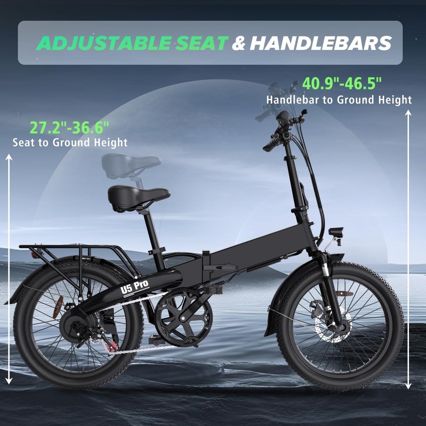 Folding Electric Bike for Adults, 500W Brushless Motor E-Bike, 7-Speed Gear, 20MPH to 50 Miles, 48V 10Ah Battery, 20"x3.0'' Fat Tires Ebike for Leisure Riding Commuting, White